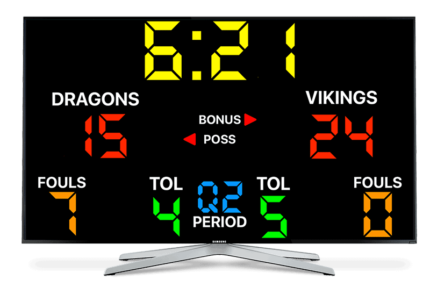 Electronic Scoreboard_TV only Scorebook+ lets you display events of your game when you cast the scores to an external scoreboard.