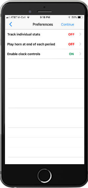 Preferences_white-1 A screen to allow you set your preferences so that you can sound a horn at the end of a period if you wish.