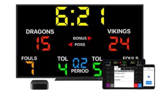 Scoreboard-Monitors Scorebook+ lets you display events of your game when you cast the scores to an external scoreboard.